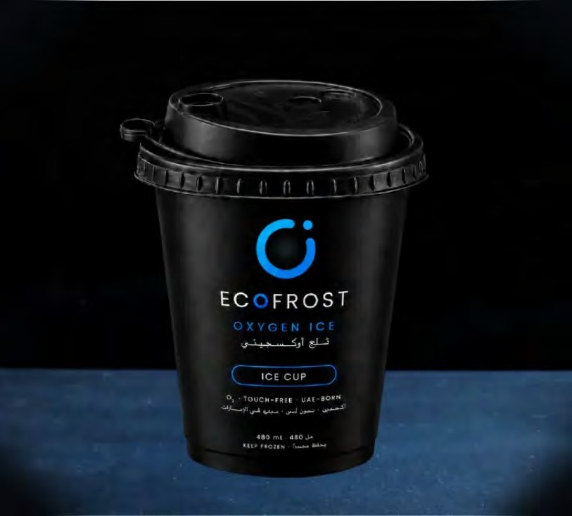 Ecofrost supplier packaging for a 480 mL sealed ice cup