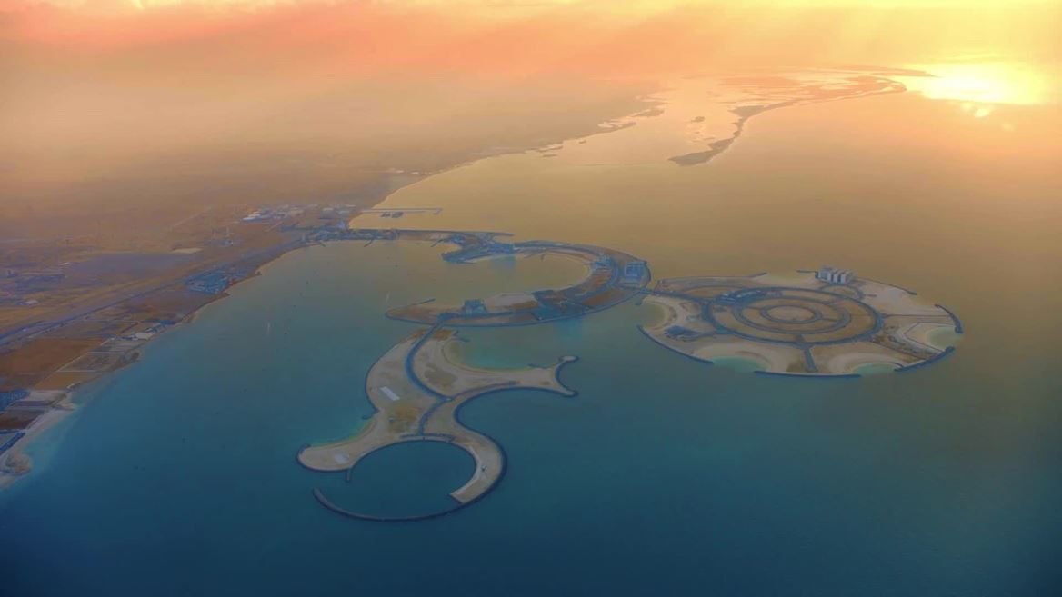 Al Marjan Island aerial from a 2022 announcement; historical regional context